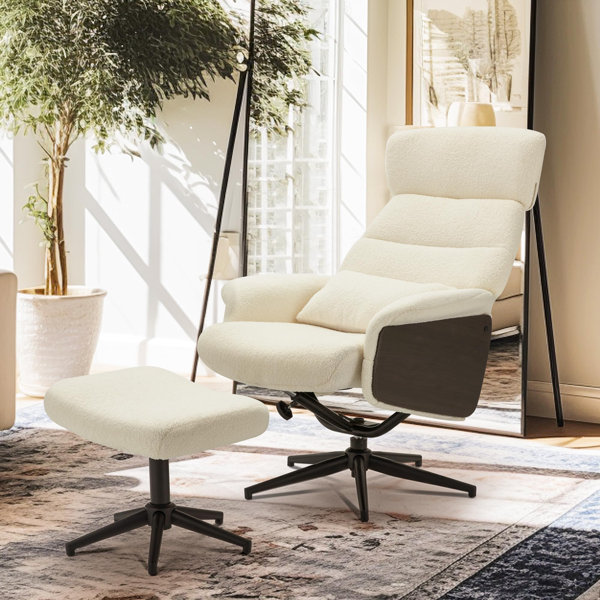 Ebern Designs 31" W Upholstered Swivel Accent Chair with Ottoman and